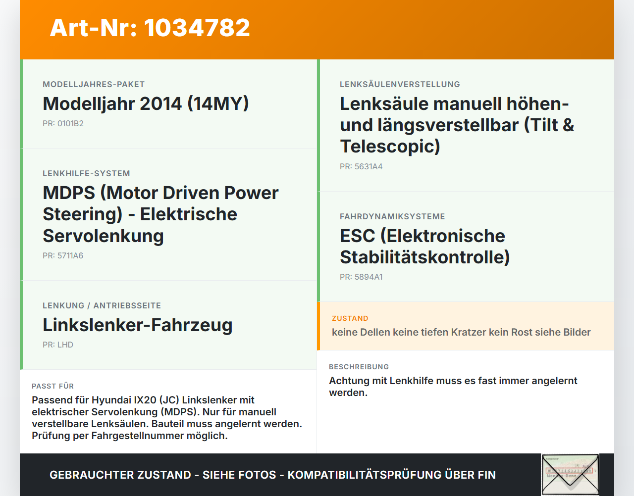 Hyundai IX20 JC 10-15 Lenkhilfe elektr. Lenksäule Hyundai IX20 JC 10-15 21.02.2014 563101K052 1556300052... Vorschau 3