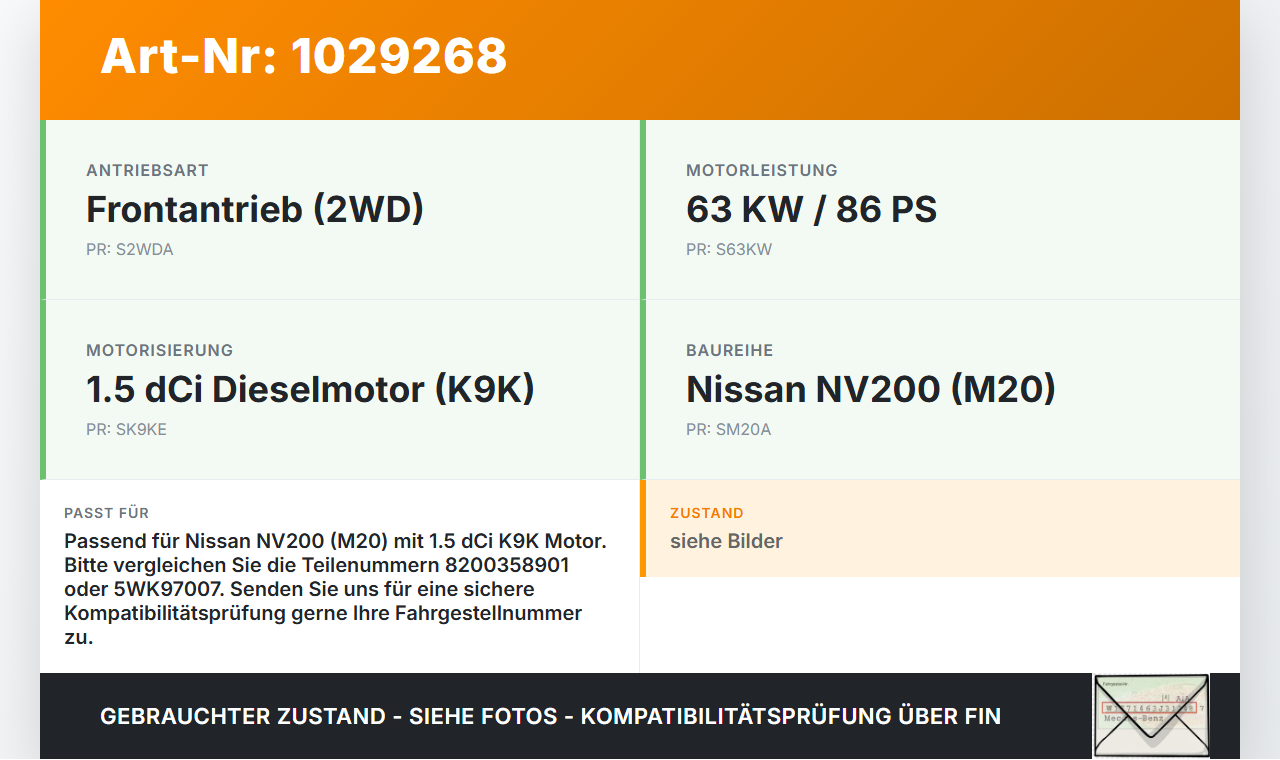 Nissan NV200 09-21 dCi 1,5 63KW Luftmassenmesser Nissan NV200 09-21 01.08.2010 5WK97007 8200358901 8200299956 gebraucht Vorschau 3