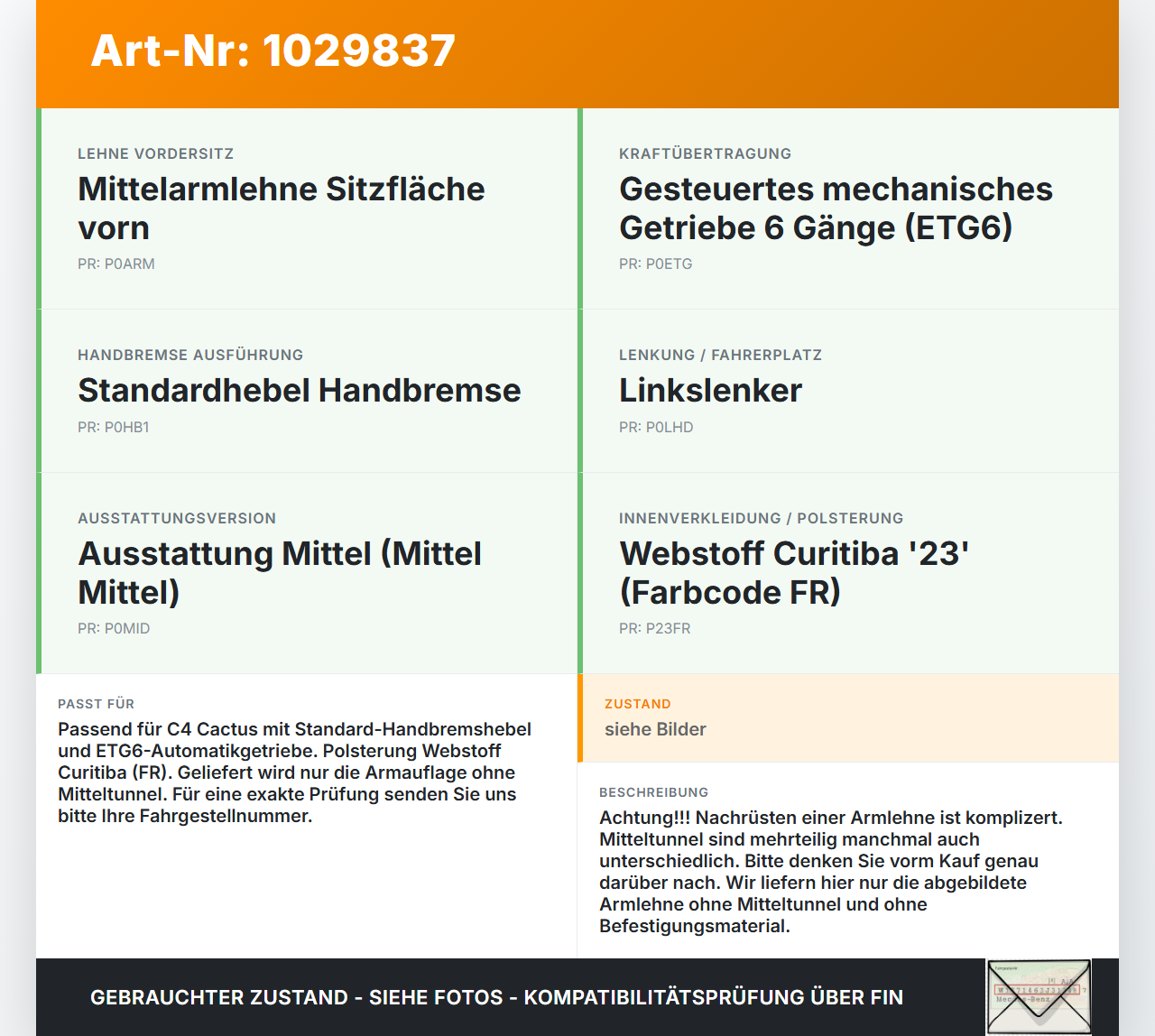 Citroen C4 Cactus 14-18 Armlehne Mittelarmlehne Auflage Citroen C4 Cactus 14-18 01.01.2015 gebraucht Vorschau 3