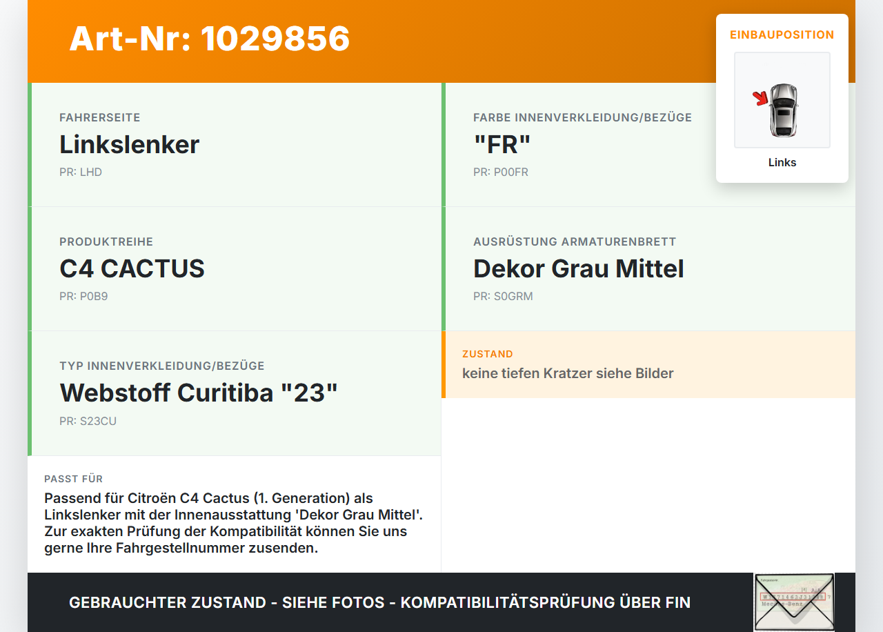 Citroen C4 Cactus 14-18 Blende für Armaturenbrett Abdeckung Links Aussen Citroen C4 Cactus 14-18 01.01.2015... Vorschau 3