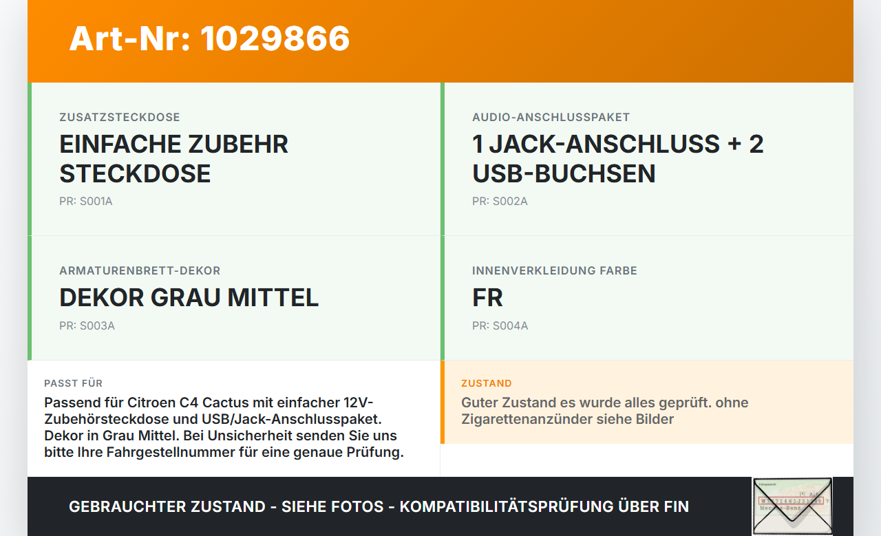 Citroen C4 Cactus 14-18 Ladebuchse Buchse 12V Anzünderbuchse Citroen C4 Cactus 14-18 01.01.2015 gebraucht Vorschau 3