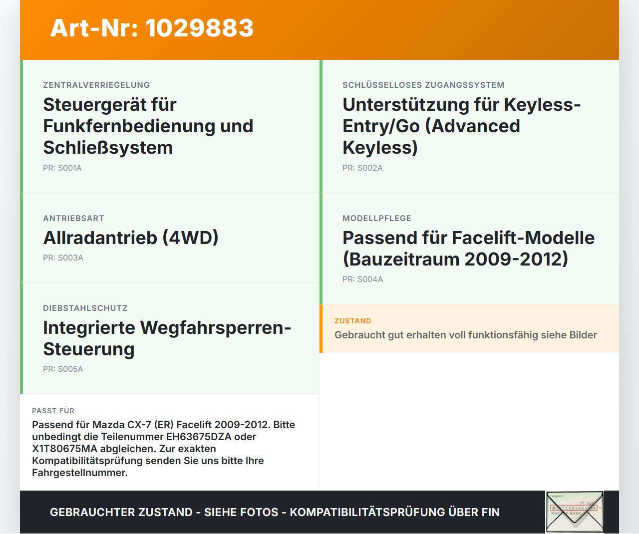 Mazda CX-7 CX7 ER 09-12 Steuergerät SG ZV Zentralverriegelung Mazda CX-7 CX7 ER 09-12 20.12.2010 EH63675DZA... Vorschau 3