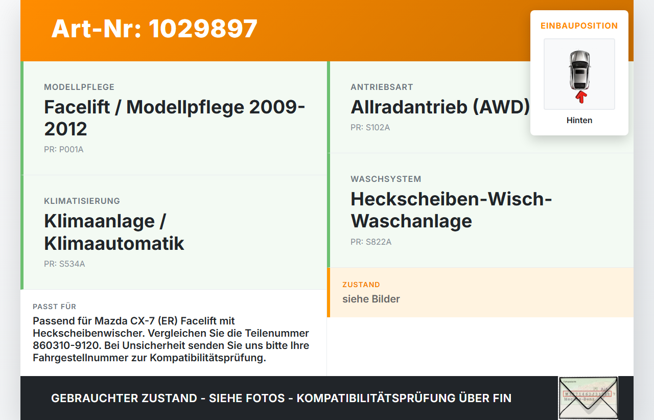 Mazda CX-7 CX7 ER 09-12 Waschwasserpumpe Wischwasserpumpe Waschpumpe Hinten Mazda CX-7 CX7 ER 09-12 20.12.2010... Vorschau 3