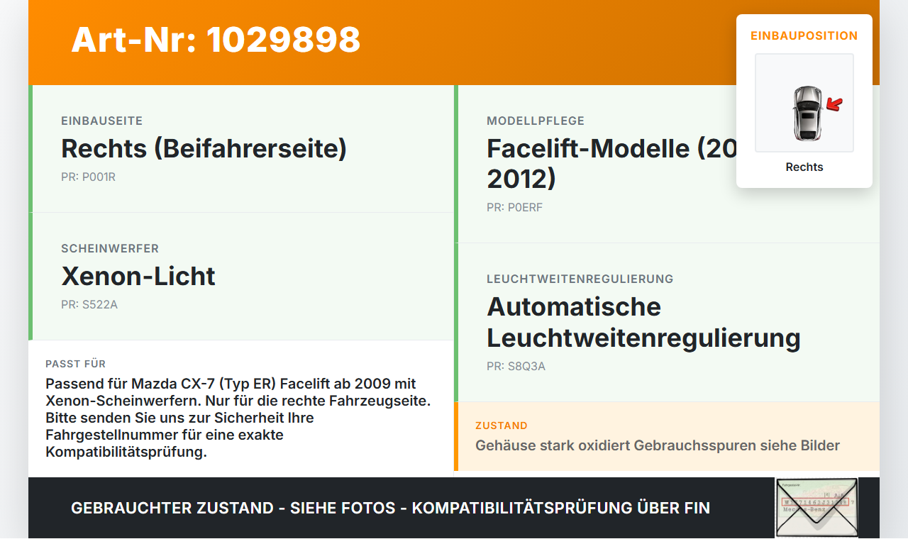Mazda CX-7 CX7 ER 09-12 Xenon Vorschaltgerät Rechts Mazda CX-7 CX7 ER 09-12 20.12.2010 gebraucht Vorschau 3