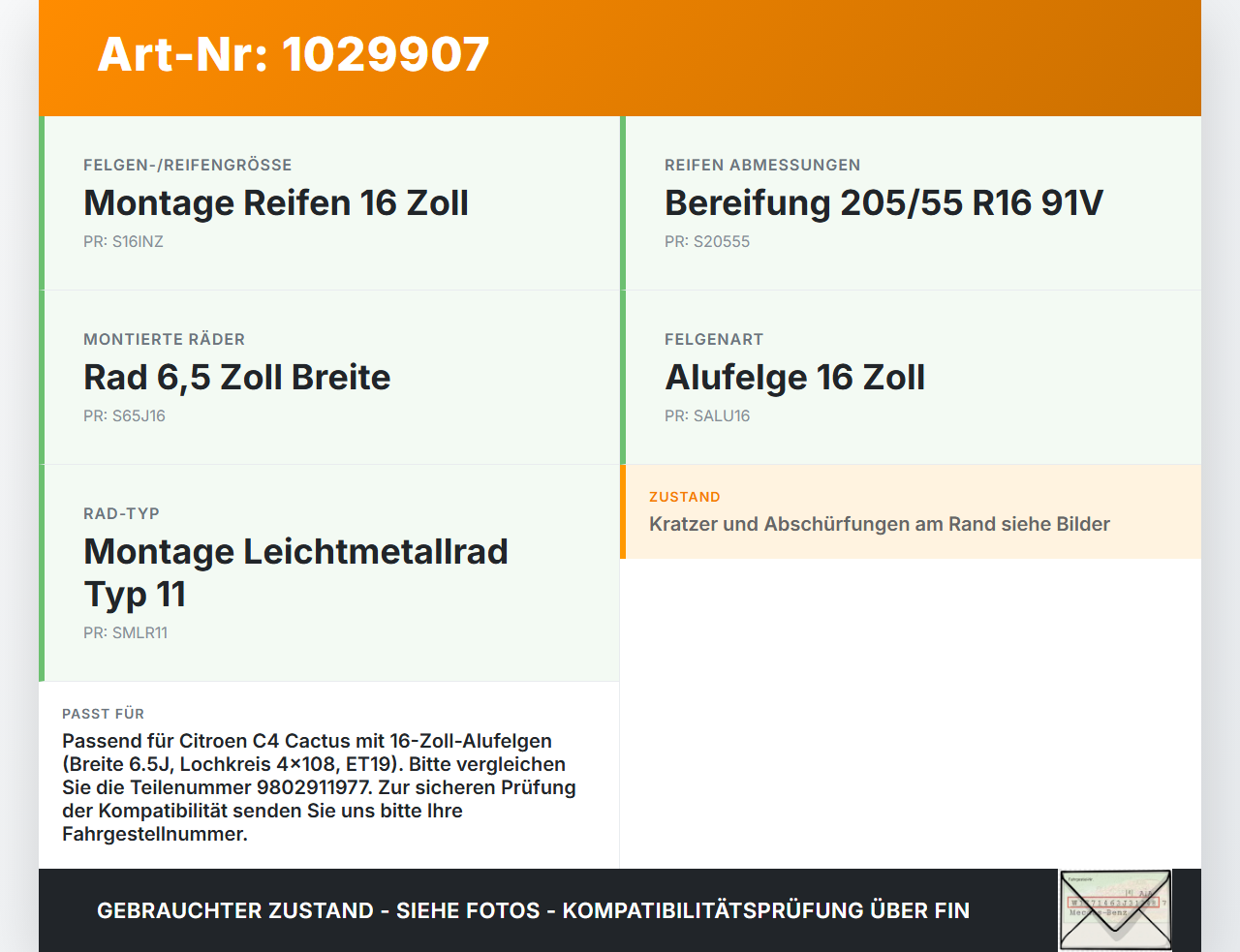 Citroen C4 Cactus 14-18 1x Felge Alufelge 4X108 6.5X16Zoll ET19 Citroen C4 Cactus 14-18 01.01.2015 9802911977 gebraucht Vorschau 3