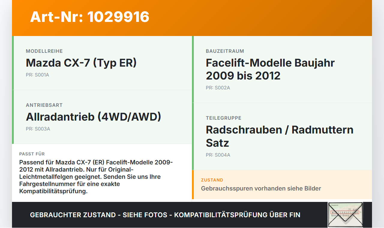 Mazda CX-7 CX7 ER 09-12 Satz Radmuttern Muttern Radbolzen Mazda CX-7 CX7 ER 09-12 20.12.2010 gebraucht Vorschau 3