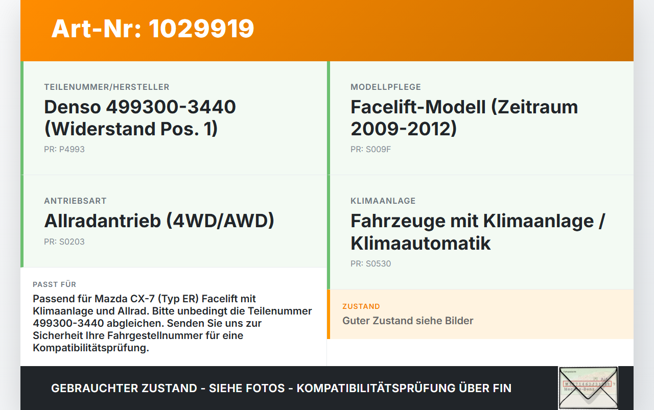 Mazda CX-7 CX7 ER 09-12 Steuergerät SG Widerstand Regelwiderstand für Kühlerlüfter Pos.1 Mazda CX-7 CX7 ER 09-12... Vorschau 3