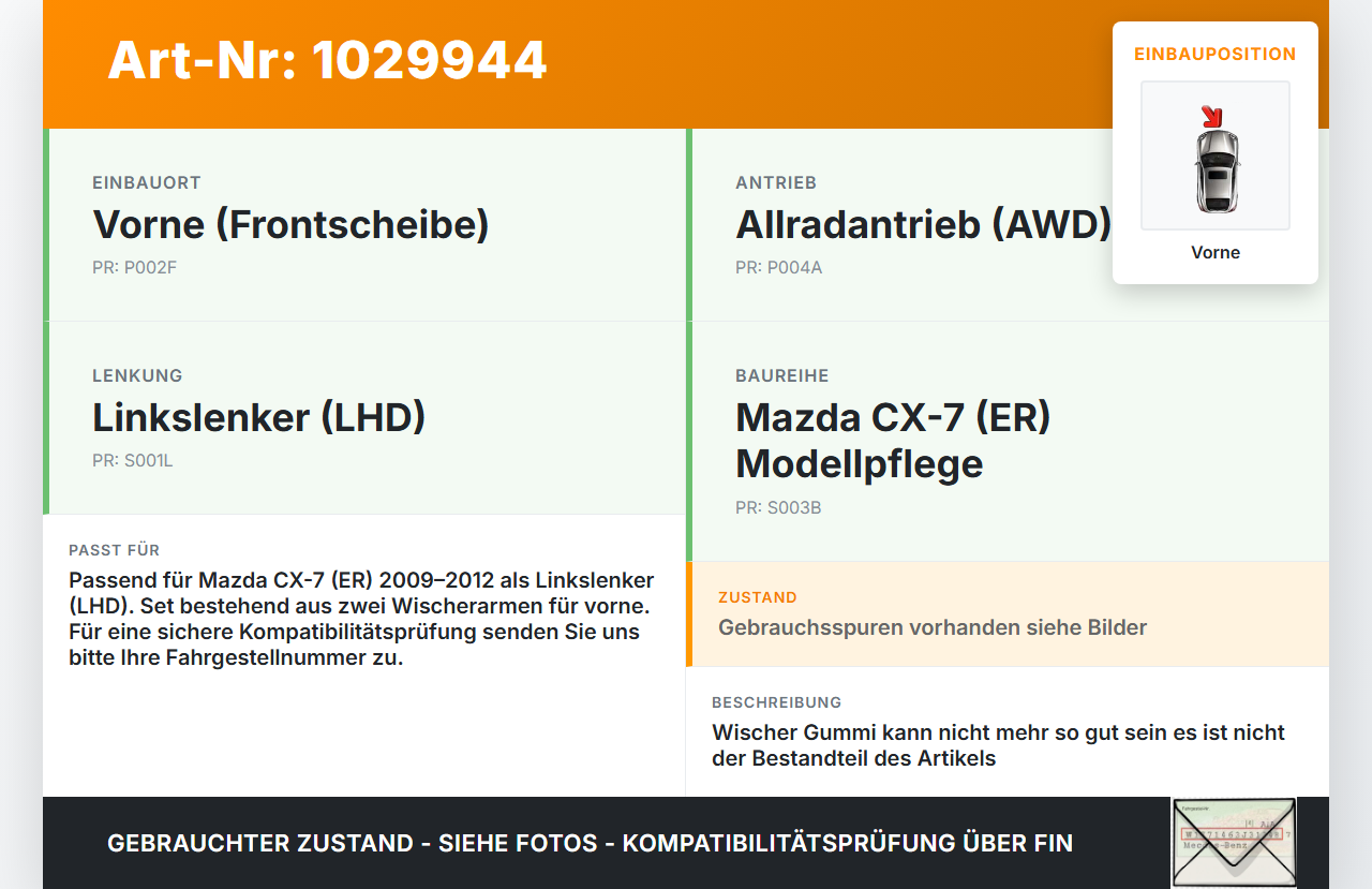 Mazda CX-7 CX7 ER 09-12 2x Scheibenwischer Wischarm Vorne Mazda CX-7 CX7 ER 09-12 20.12.2010 gebraucht Vorschau 3