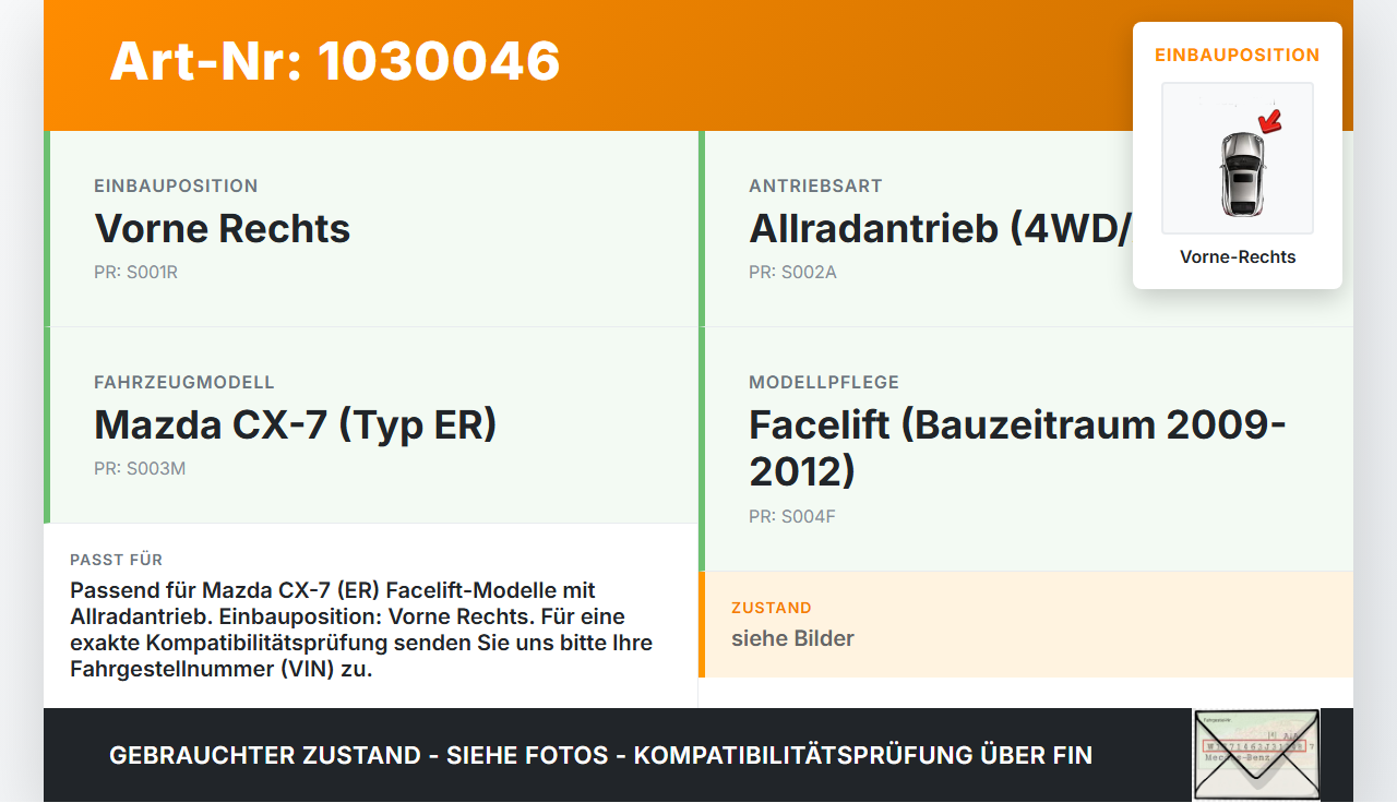 Mazda CX-7 CX7 ER 09-12 Stossdämpfer Federbein Vorne Rechts Mazda CX-7 CX7 ER 09-12 20.12.2010 gebraucht Vorschau 3