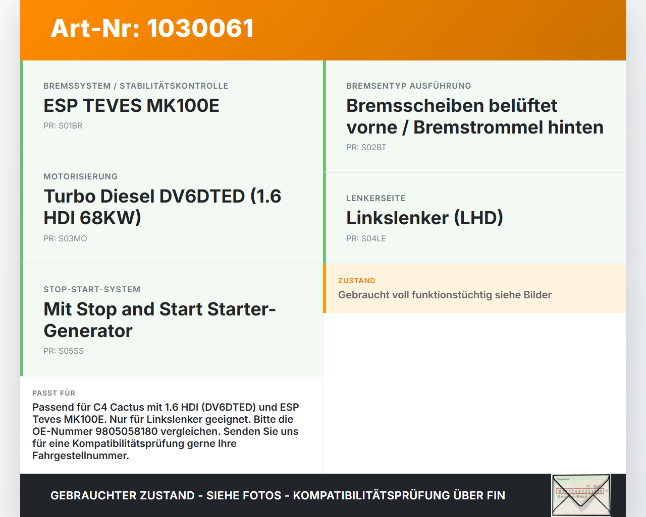 Citroen C4 Cactus 14-18 HDI 1,6 68KW Bremskraftverstärker Citroen C4 Cactus 14-18 01.01.2015 9805058180 gebraucht Vorschau 3