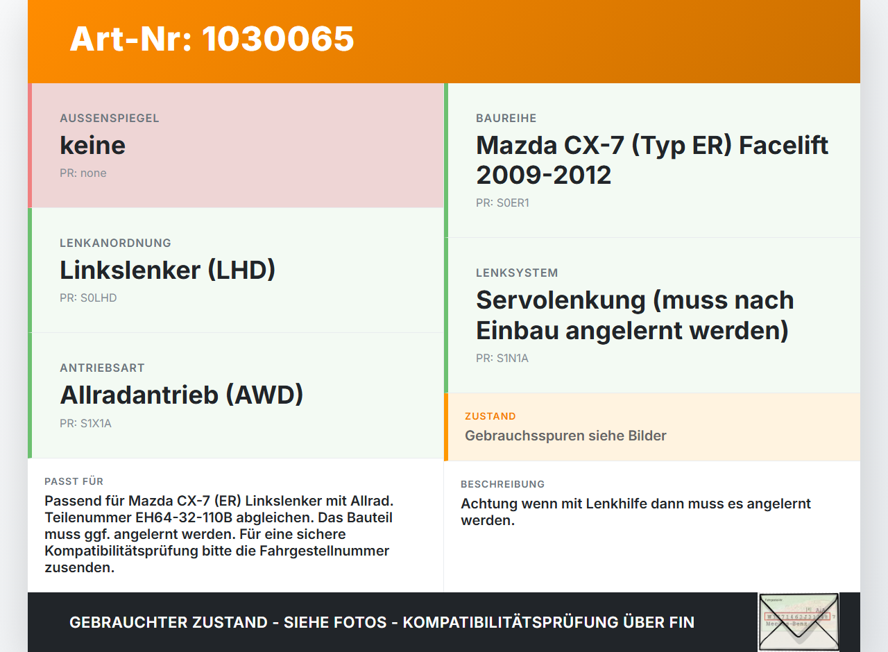 Mazda CX-7 CX7 ER 09-12 Lenkgetriebe Servolenkung Mazda CX-7 CX7 ER 09-12 20.12.2010 0X150070 EH64-32-110B gebraucht Vorschau 3
