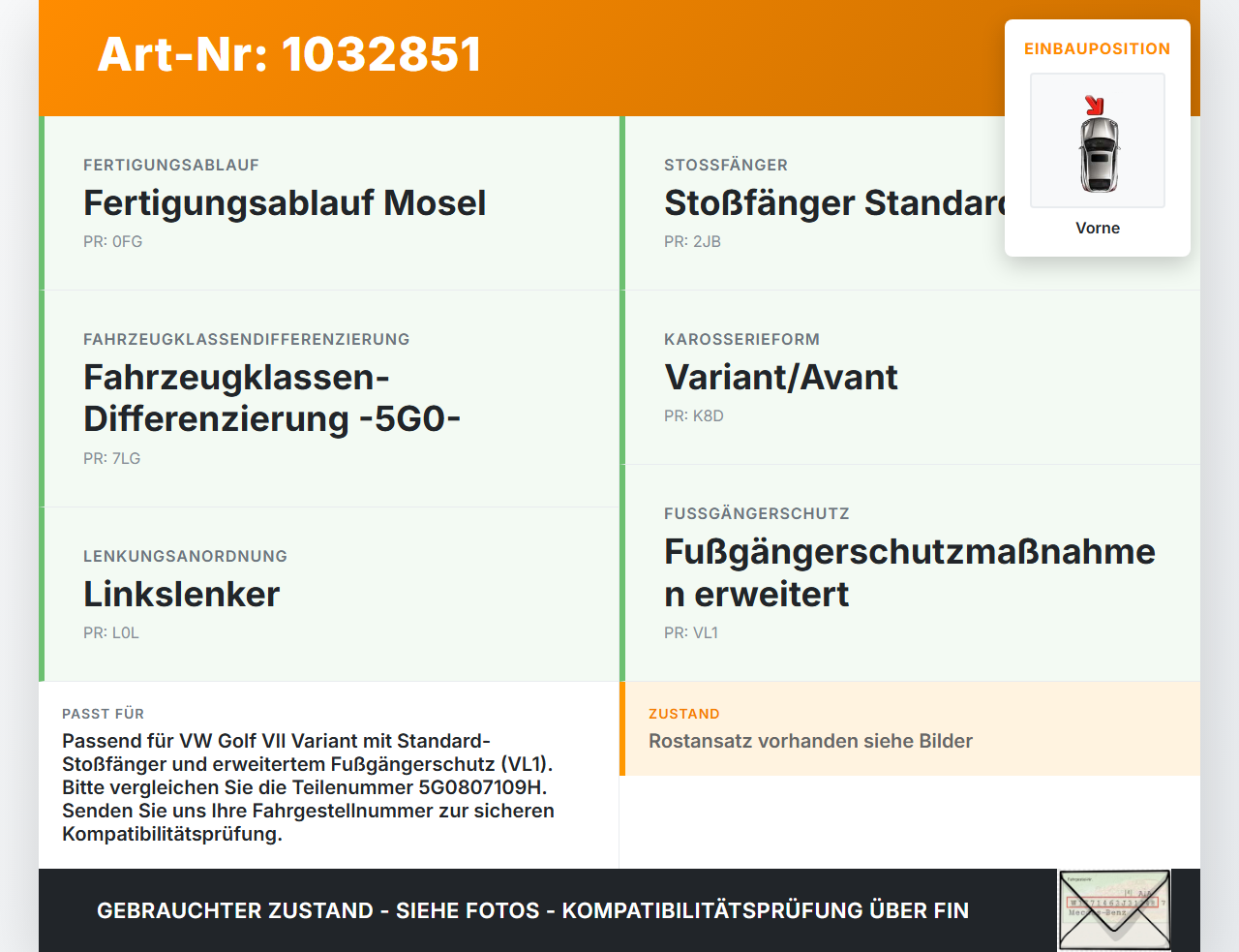 VW Golf VII 7 Variant 13-17 Stoßstangenträger Querträger Vorne VW Golf VII 7 Variant 13-17 09.05.2016 5G0807109H... Vorschau 3