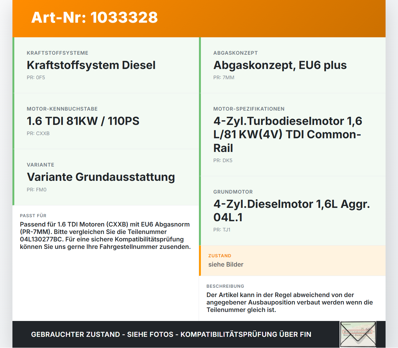 VW Golf VII 7 Variant 13-17 TDI 1,6 81KW Injektor Einspritzdüse Zyl.3 VW Golf VII 7 Variant 13-17 09.05.2016... Vorschau 3