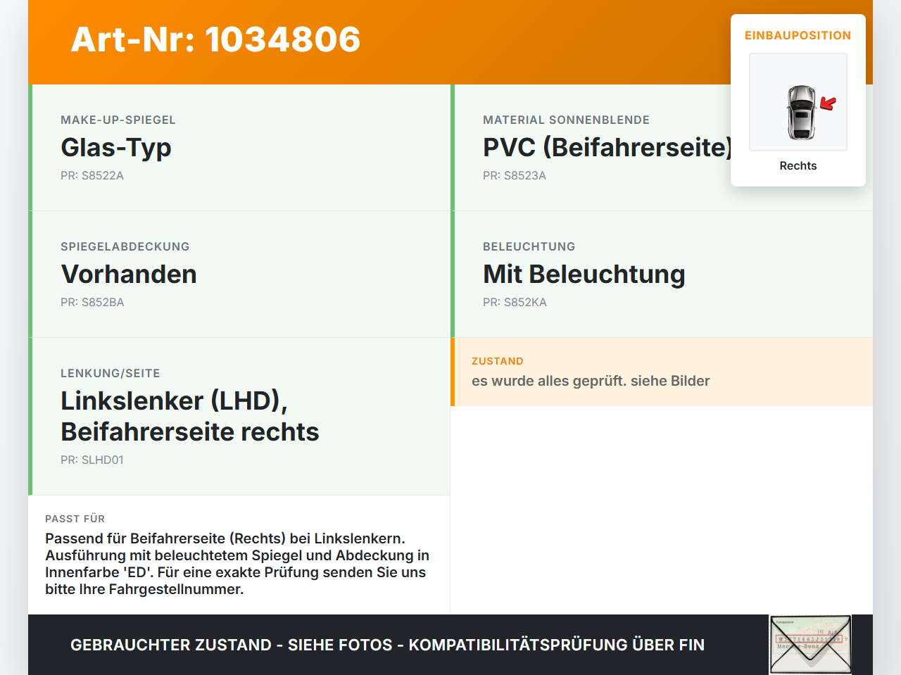 Hyundai IX20 JC 10-15 Sonnenblende Rechts für Beifahrer Hyundai IX20 JC 10-15 21.02.2014 852201K000ED gebraucht Vorschau 3