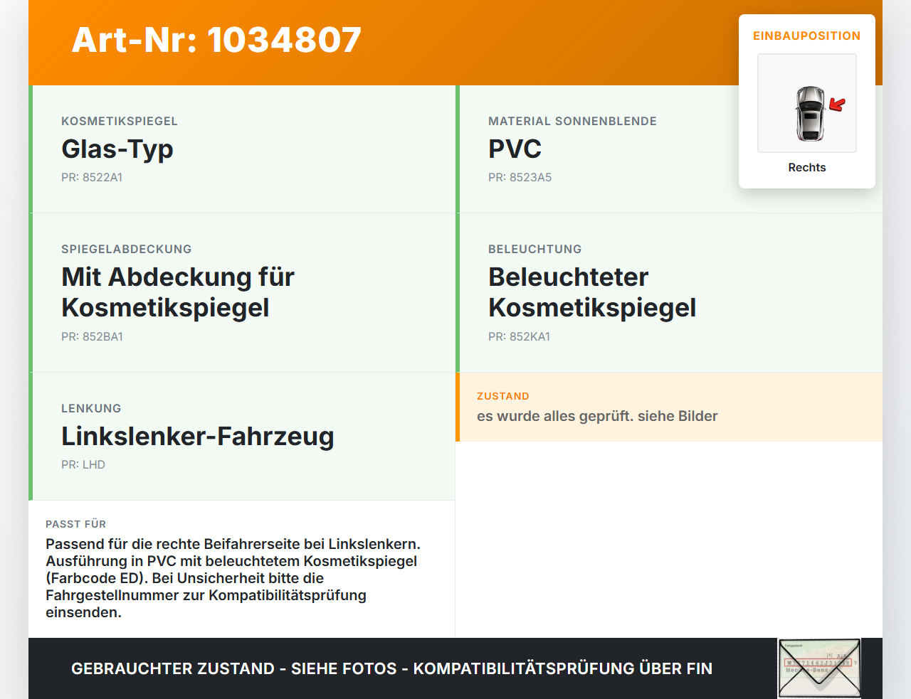 Hyundai IX20 JC 10-15 Sonnenblende Rechts für Beifahrer Hyundai IX20 JC 10-15 21.02.2014 852201K000ED gebraucht Vorschau 3