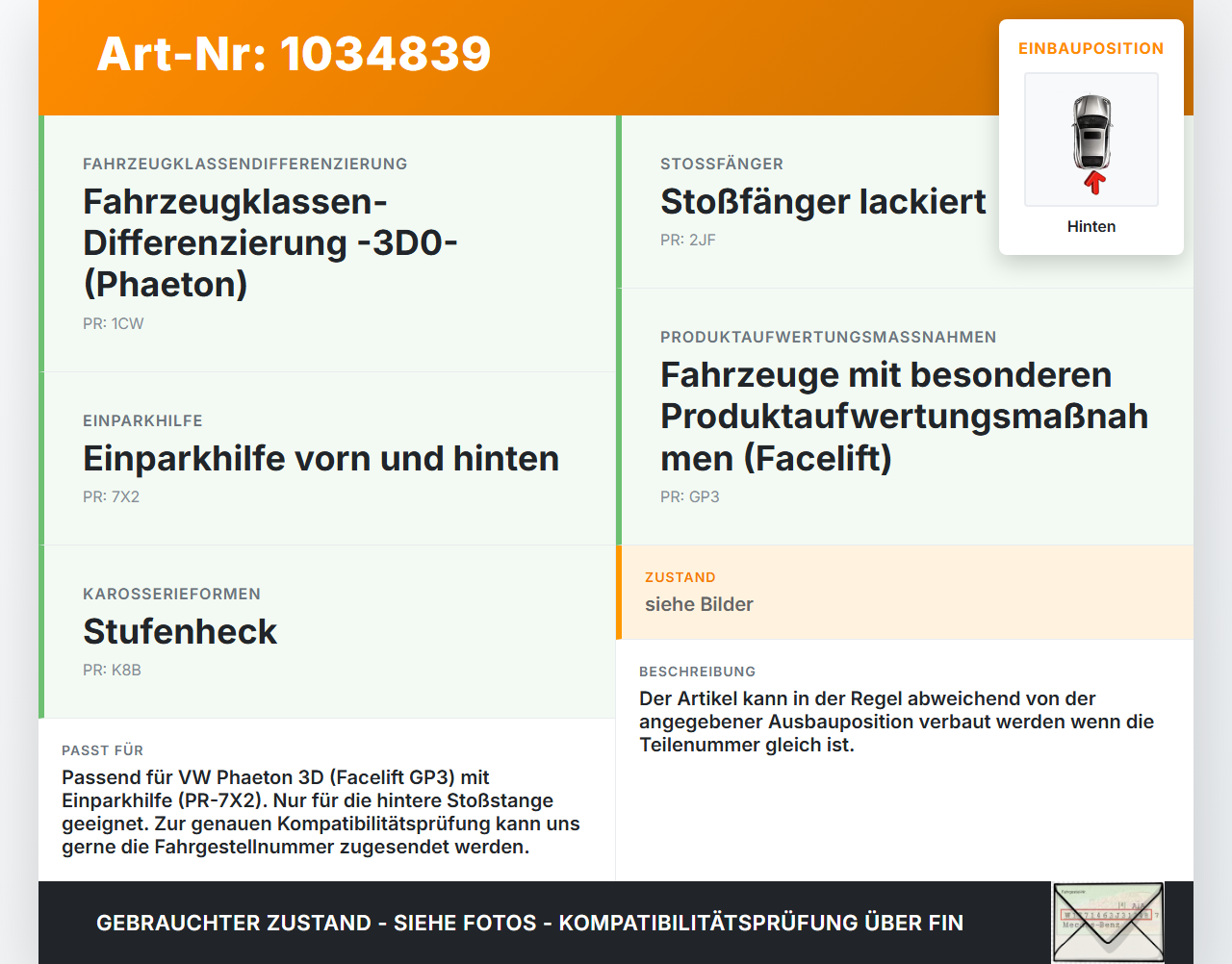 VW Phaeton 3D 10-16 PDC Kabelbaum Pos.1 Hinten VW Phaeton 3D 10-16 15.12.2011 3D0971095CP gebraucht Vorschau 3