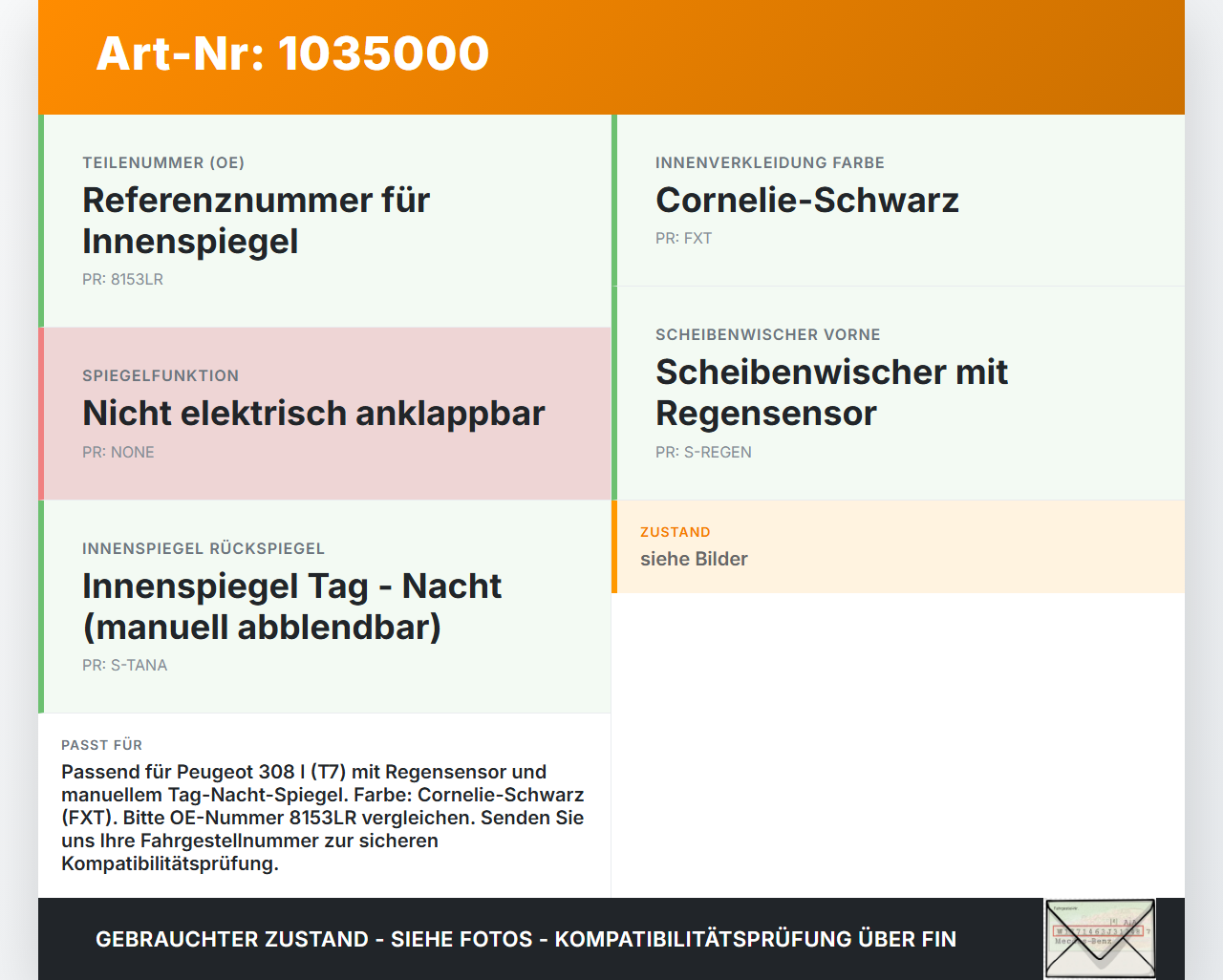 Peugeot 308 I T7 07-11 Innenspiegel Rückspiegel Spiegel Innen Peugeot 308 I T7 07-11 30.09.2008 8153LR gebraucht Vorschau 3
