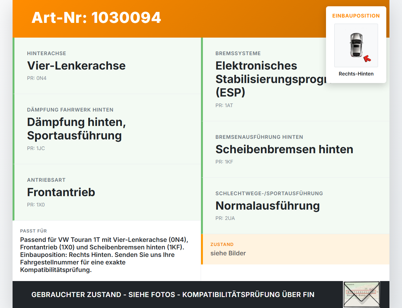 VW Touran 1T 03-06  TDI 1,9 77KW Achsschenkel Radnabe mit ABS Rechts Hinten VW Touran 1T 03-06 16.04.2009 gebraucht Vorschau 3