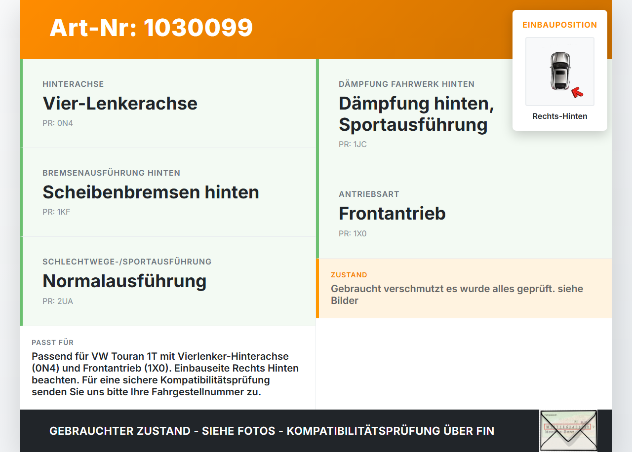 VW Touran 1T 03-06 Querlenker Rechts Hinten VW Touran 1T 03-06 16.04.2009 1T0505226F gebraucht Vorschau 3
