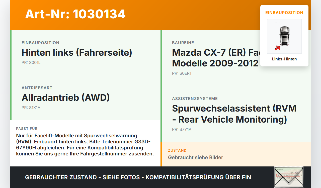 Mazda CX-7 CX7 ER 09-12 Steuergerät Spurwechselwarnung Sensor Radarsensor Links Hinten Mazda CX-7 CX7 ER 09-12... Vorschau 3