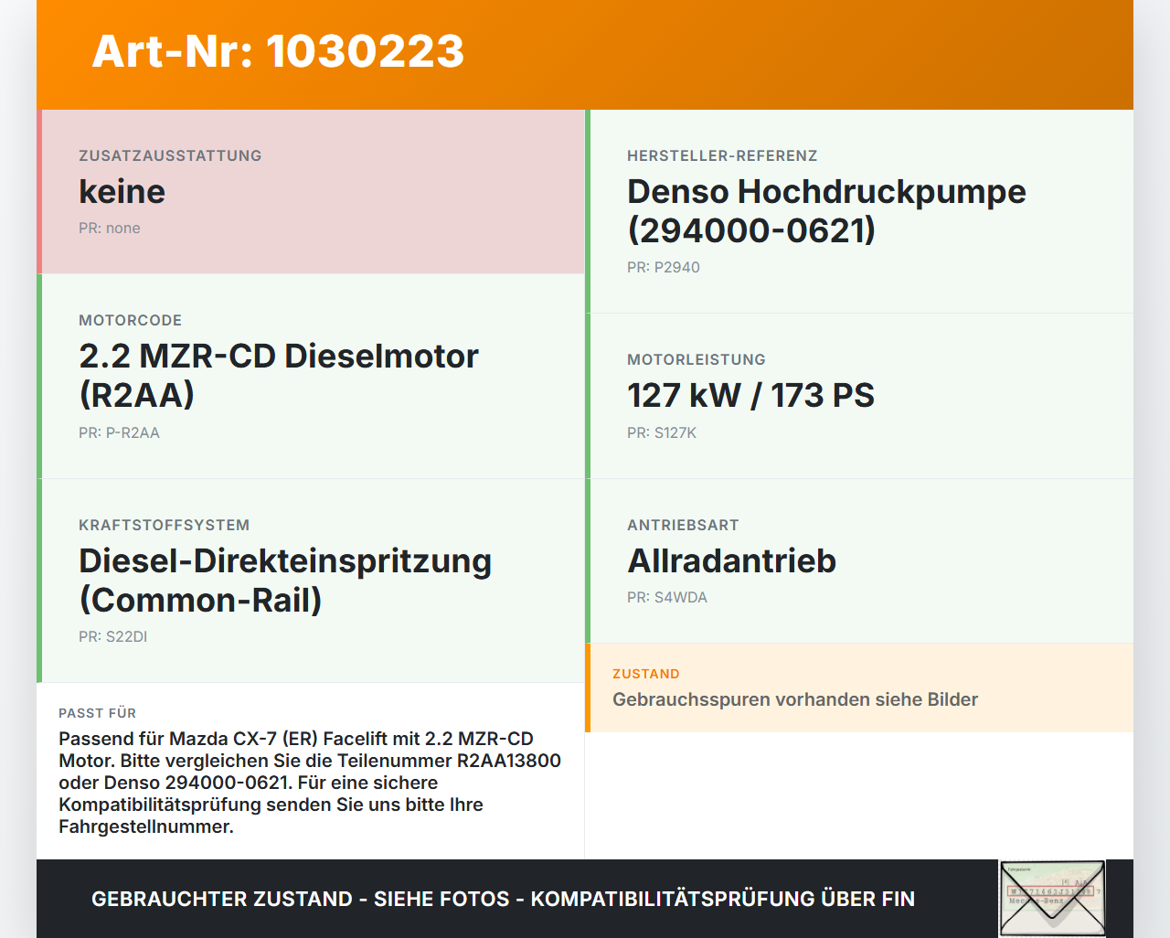 Mazda CX-7 CX7 ER 09-12 2,2d 127KW Einspritzpumpe Hochdruckpumpe Mazda CX-7 CX7 ER 09-12 20.12.2010 294000-0621... Vorschau 3