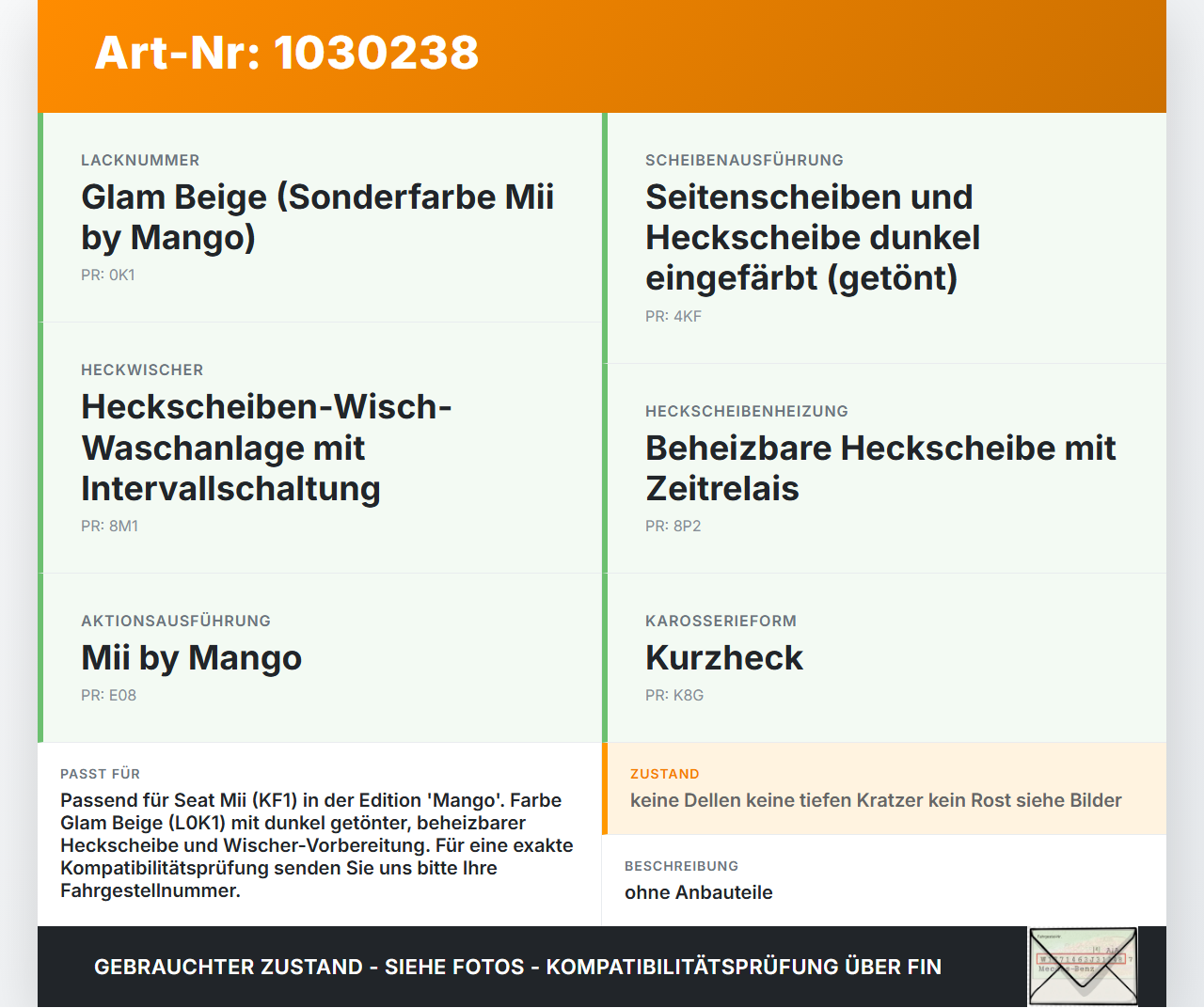Seat Mii KF1 11-16 Heckklappe Kofferraumdeckel L0K1 Seat Mii KF1 11-16 30.03.2016 1ST827025G gebraucht Vorschau 3