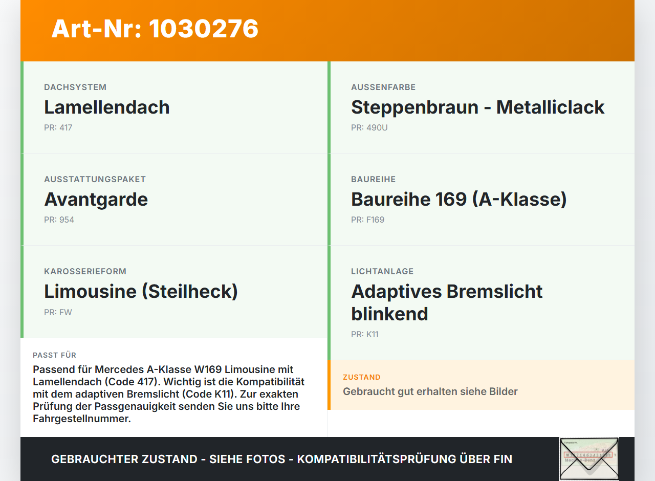 Mercedes A160 W169 08-12 Lim Bremslicht 3. Bremsleuchte Klappe Mercedes A160 W169 08-12 22.09.2010 89032461... Vorschau 3