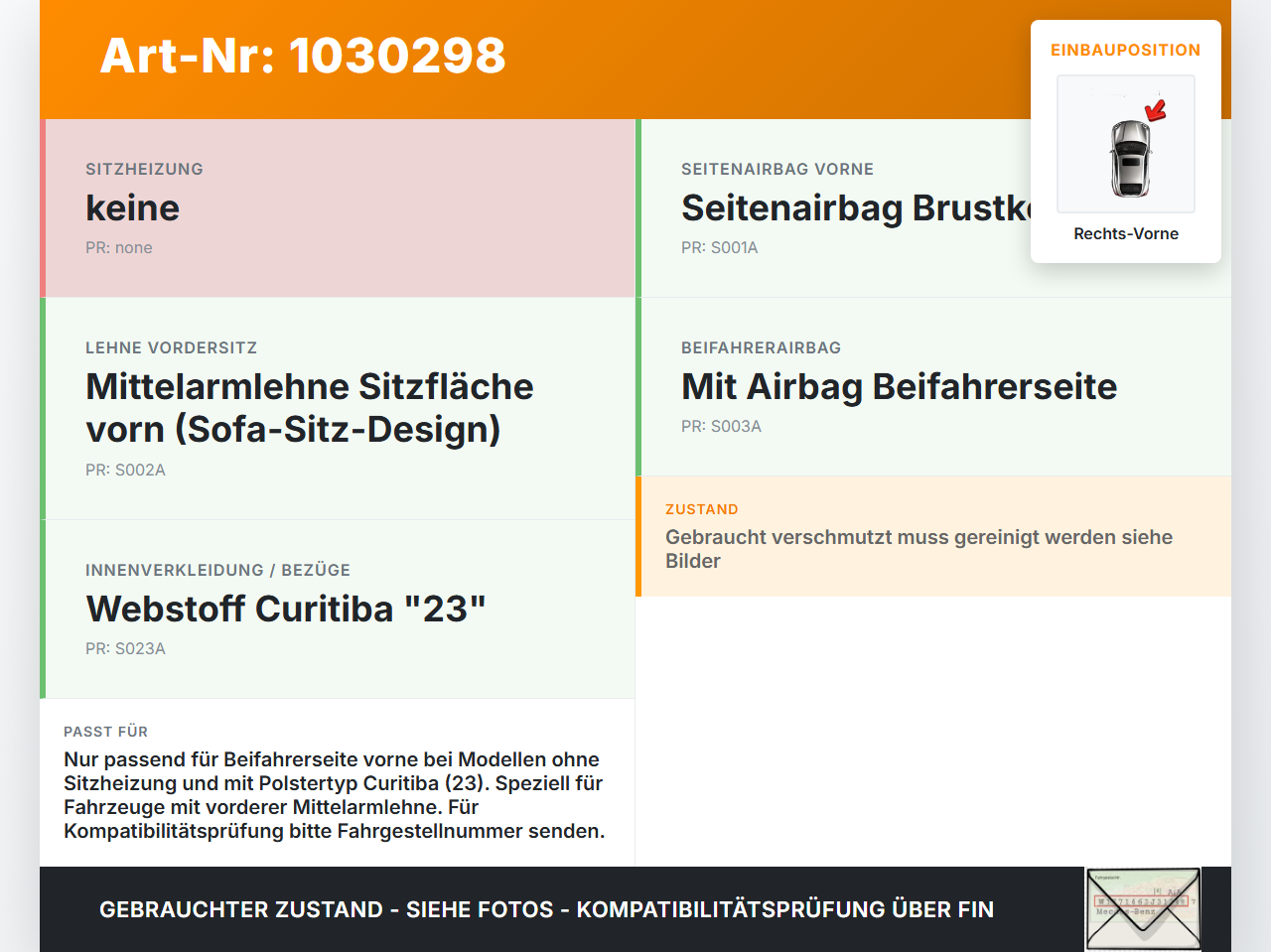 Citroen C4 Cactus 14-18 Sitzbezug Rückenpolster Rechts Vorne für Beifahrer Sitz Citroen C4 Cactus 14-18 01.01.2015... Vorschau 3