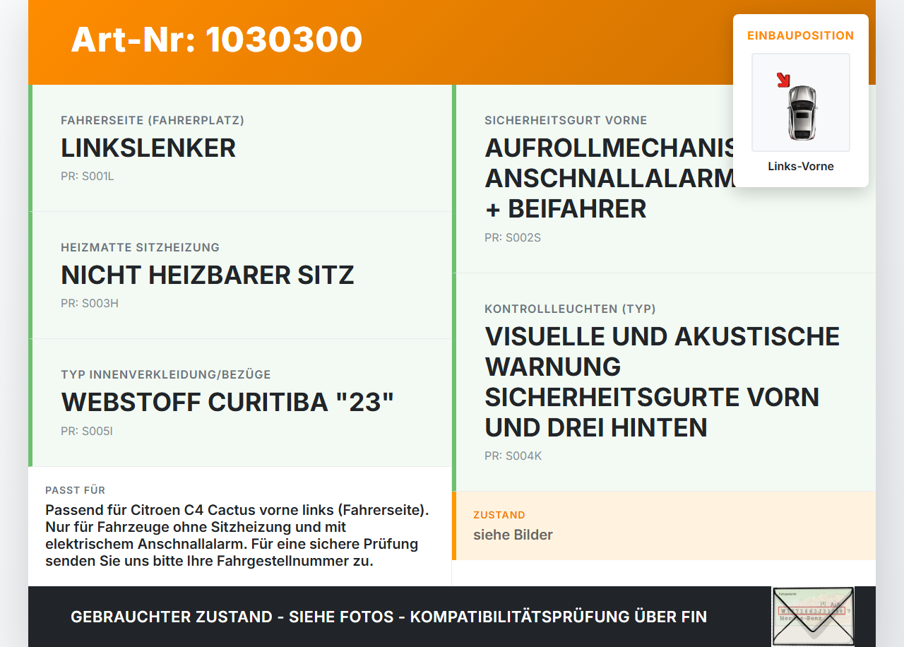 Citroen C4 Cactus 14-18 Gurtschloss Links Vorne Citroen C4 Cactus 14-18 01.01.2015 98009728XT 34149269A 108767104... Vorschau 3