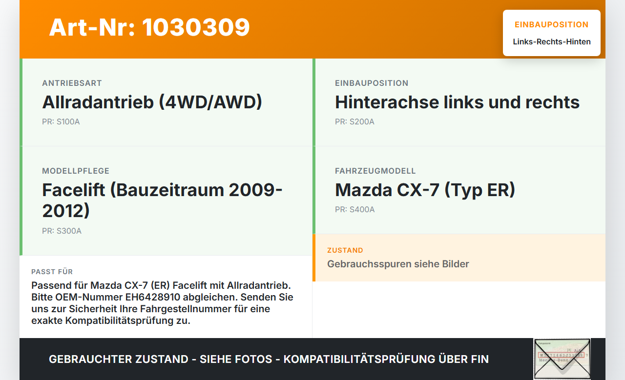 Mazda CX-7 CX7 ER 09-12 Stossdämpfer Links und Rechts Hinten Mazda CX-7 CX7 ER 09-12 20.12.2010 EH6428910 gebraucht Vorschau 3