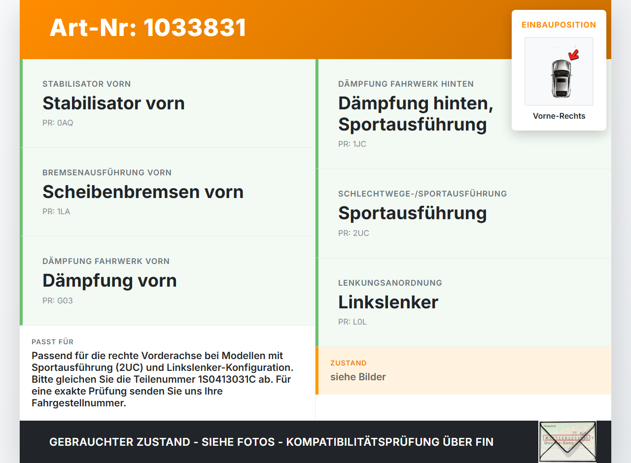 VW UP AA 15-23 Stossdämpfer Federbein Vorne Rechts VW UP AA 15-23 15.08.2014 1S0413031C gebraucht Vorschau 3