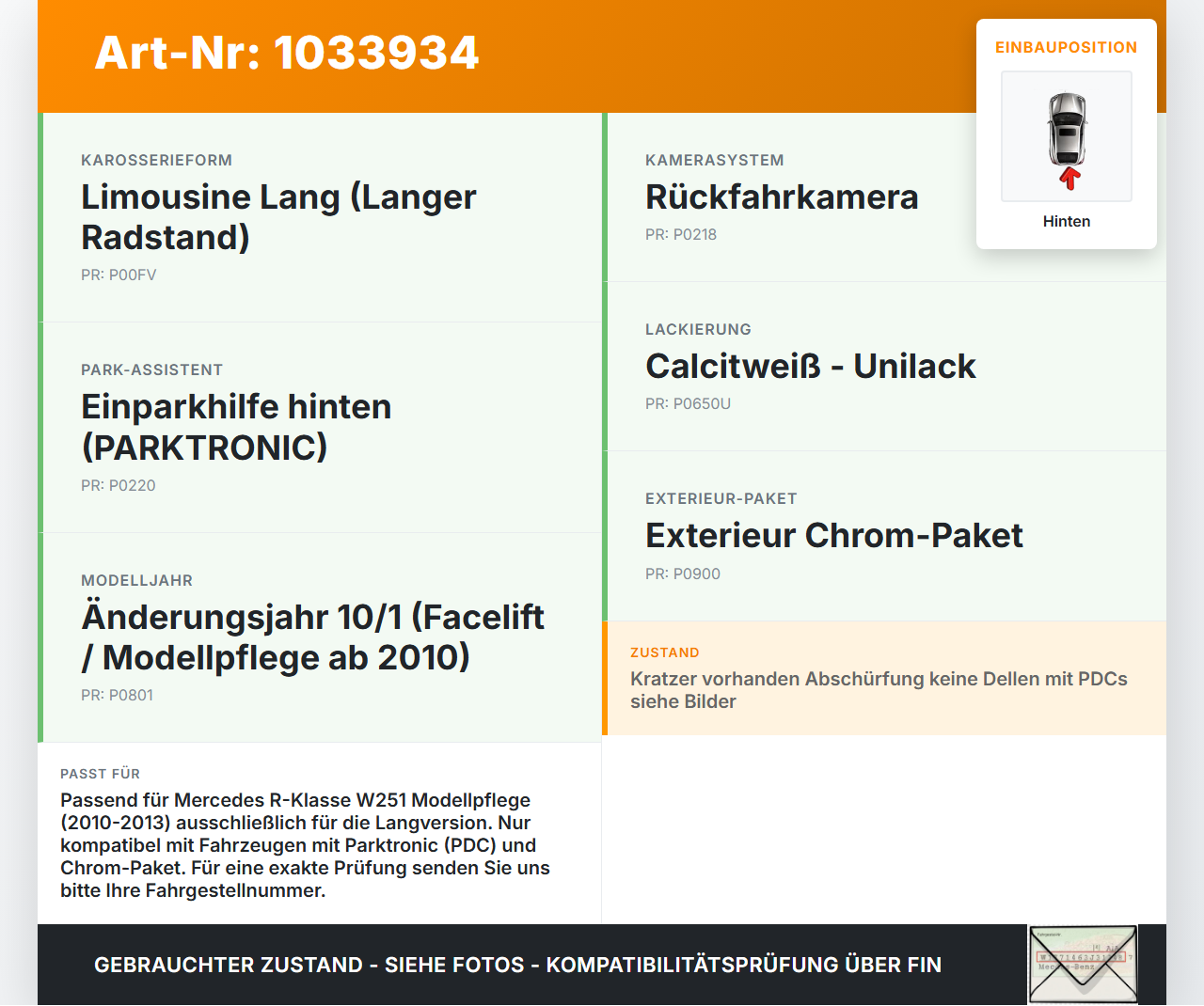 Mercedes W251 R350 10-13  Lang Stoßstange Stoßfänger Heckstosstange Hinten 650 Mercedes W251 R350 10-13 29.03.2011... Vorschau 3