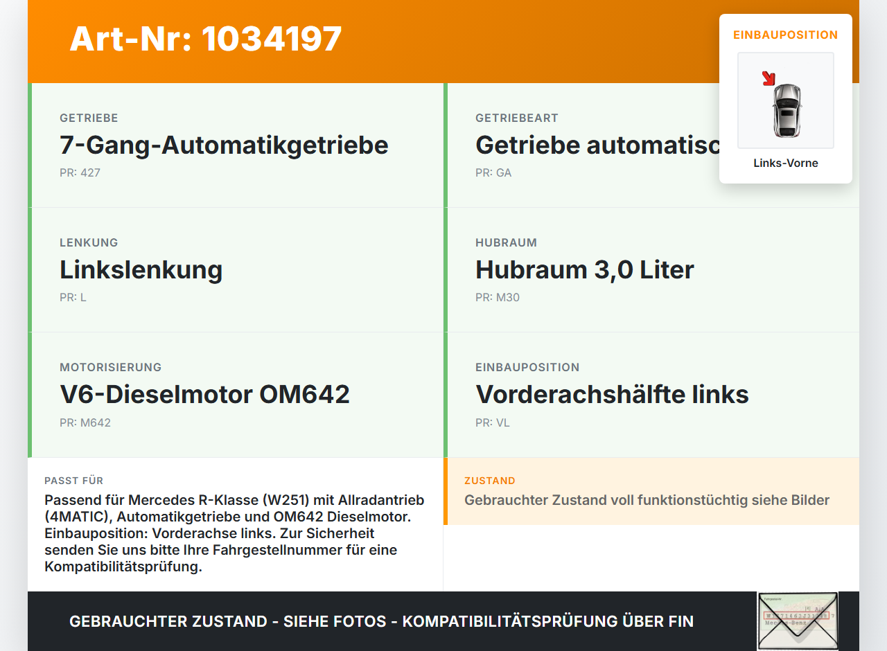 Mercedes W251 R350 10-13  CDI 3,0 195KW Autom 4WD Antriebswelle Gelenkwelle Links Vorne Mercedes W251 R350 10-13... Vorschau 3