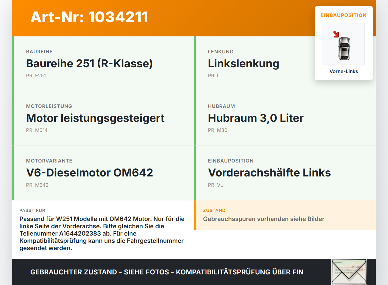 Mercedes W251 R350 10-13  CDI 3,0 195KW Bremssattel Bremszange Vorne Links Mercedes W251 R350 10-13 29.03.2011... Vorschau 3