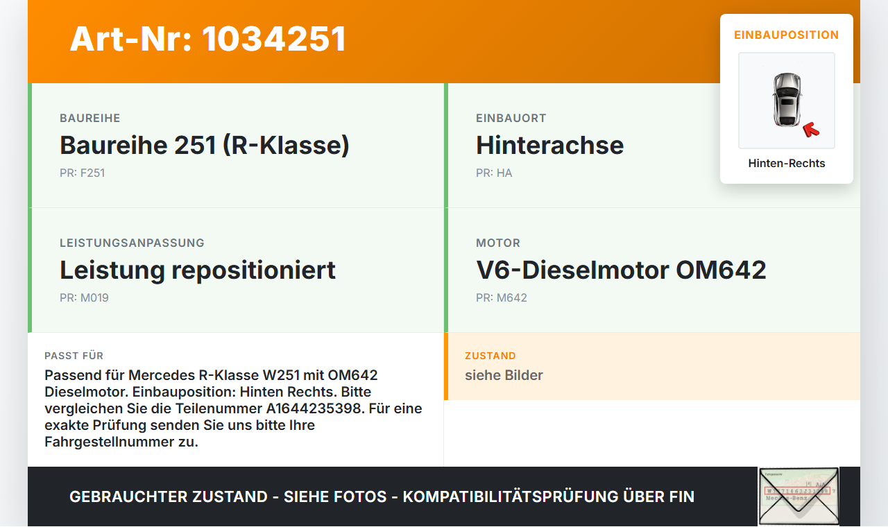 Mercedes W251 R350 10-13  CDI 3,0 195KW Bremssattel Bremszange Hinten Rechts Mercedes W251 R350 10-13 29.03.2011... Vorschau 3