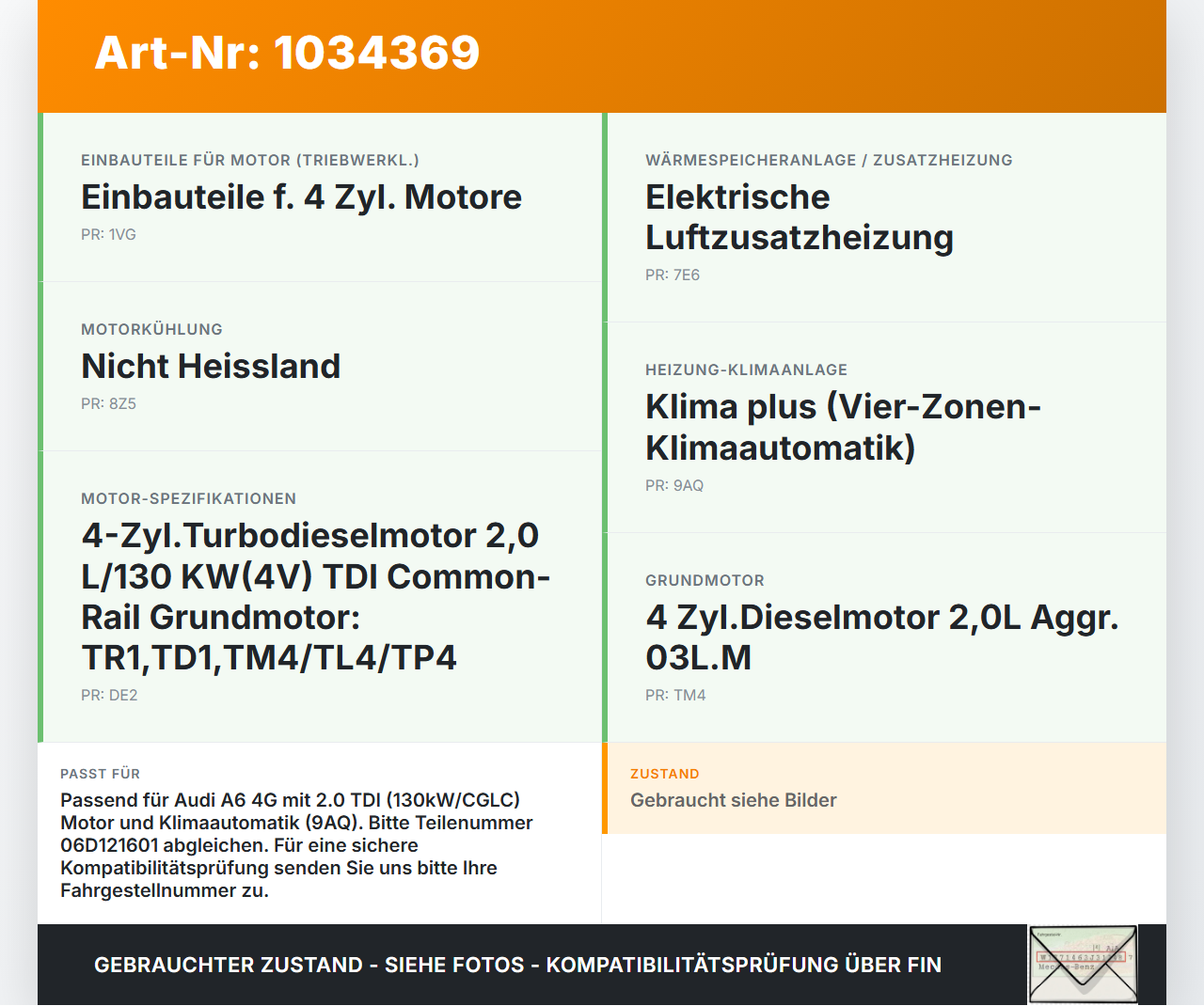 Audi A6 4G 11-14 TDI 2,0 130KW Umwelzpumpe Heizung Pumpe Audi A6 4G 11-14 02.07.2013 06D121601 gebraucht Vorschau 3