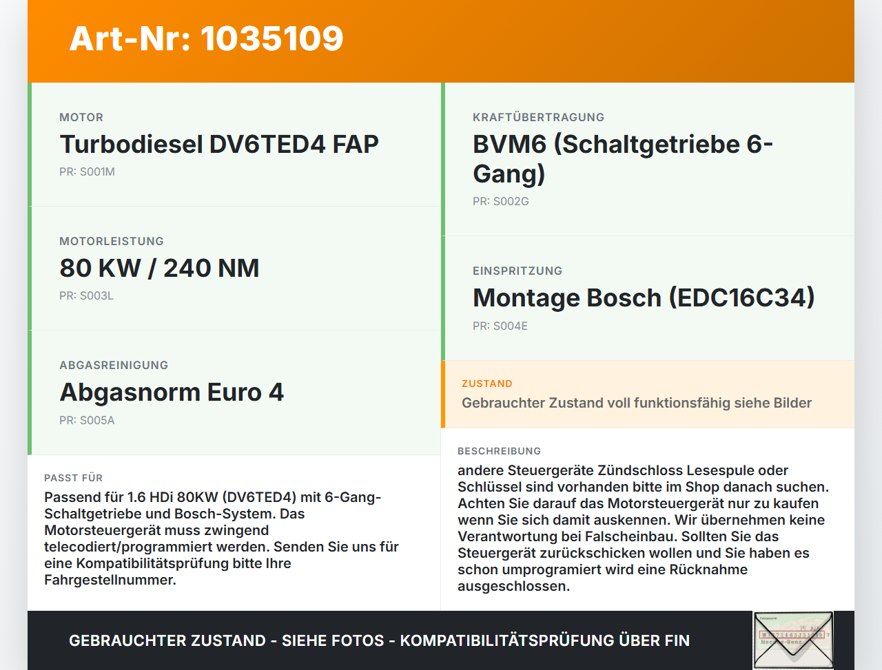 Peugeot 308 I T7 07-11 1,6 80KW Steuergerät ECU Motorsteuergerät für Motor EDC16C34 Peugeot 308 I T7 07-11... Vorschau 3