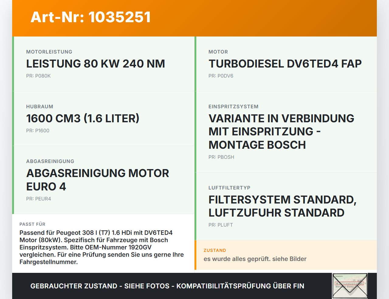 Peugeot 308 I T7 07-11 1,6 80KW Luftmassenmesser Peugeot 308 I T7 07-11 30.09.2008 1920GV 728342.04 9650010780 gebraucht Vorschau 3