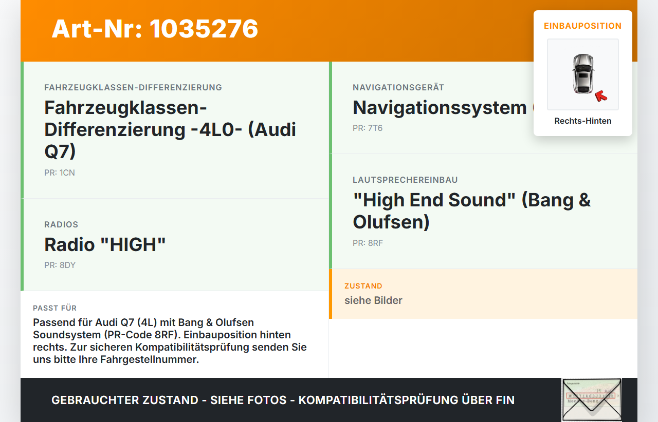 Audi Q7 4L 09-15 Lautsprecher Bang & Olufsen Rechts Hinten Audi Q7 4L 09-15 22.10.2012 4L0035398 90008001008 gebraucht Vorschau 3