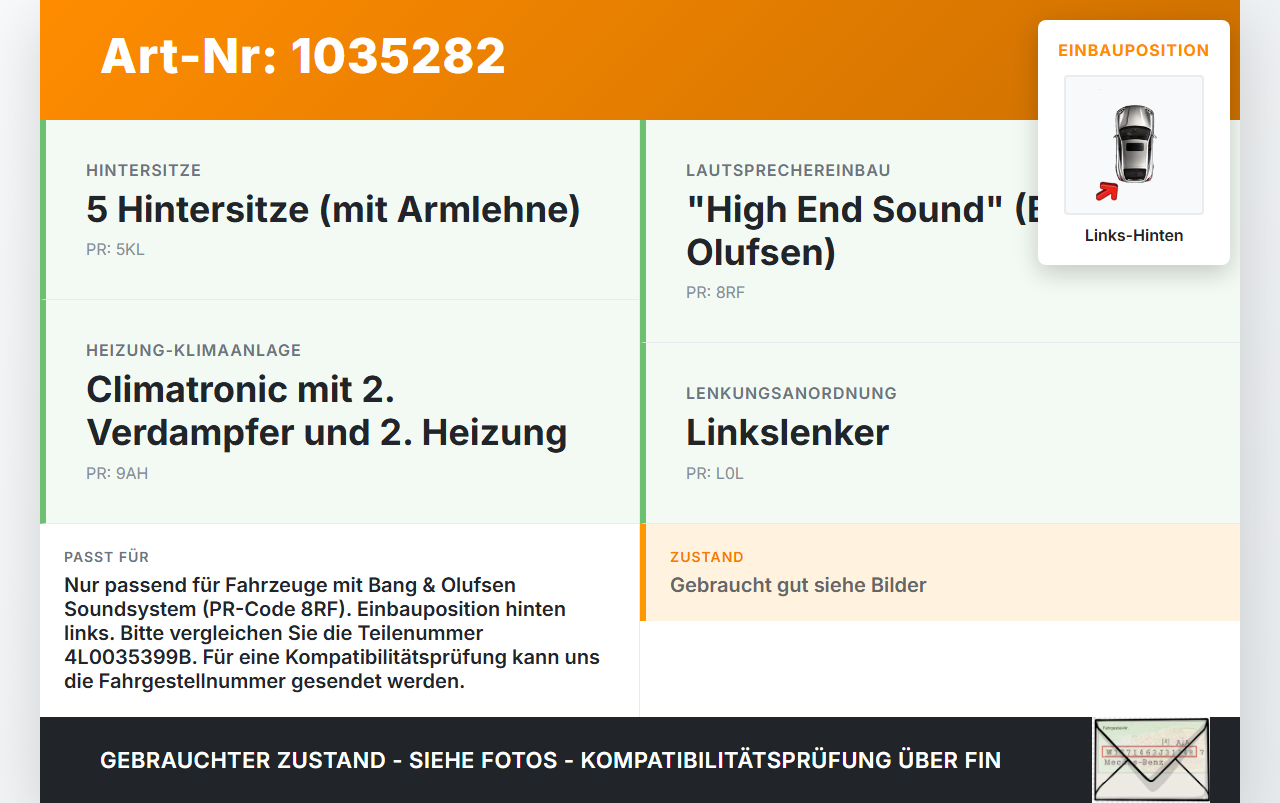 Audi Q7 4L 09-15 Lautsprecher Bang & Olufsen Links Hinten Audi Q7 4L 09-15 22.10.2012 4L0035399B 4L0035399... Vorschau 3