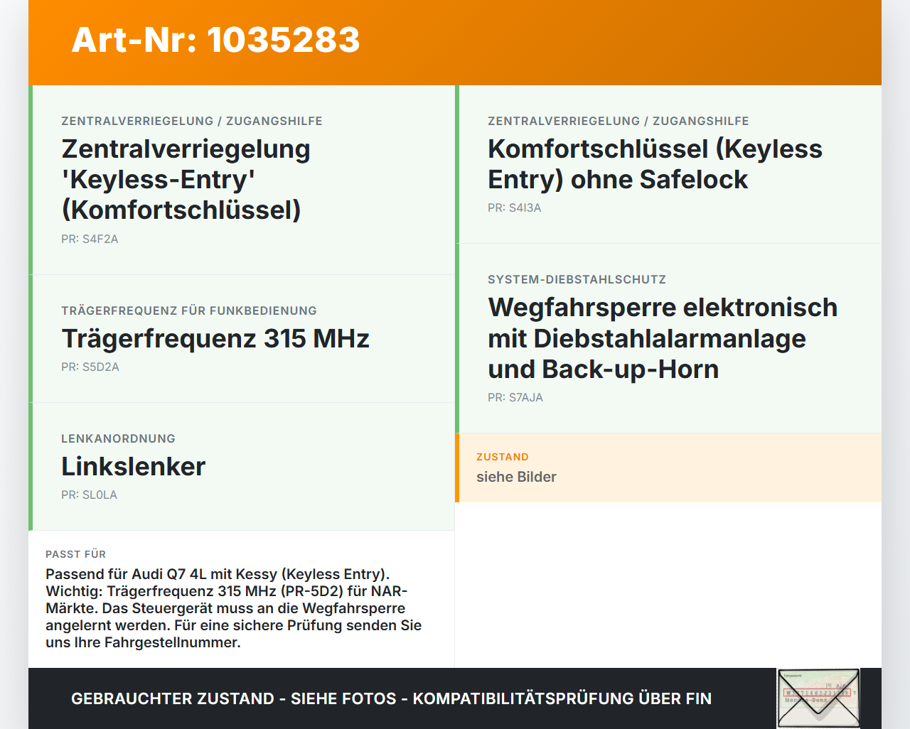 Audi Q7 4L 09-15 Steuergerät Zugang Startberechtigung Kessy Audi Q7 4L 09-15 22.10.2012 4L0907335B 4F0910335B gebraucht Vorschau 3