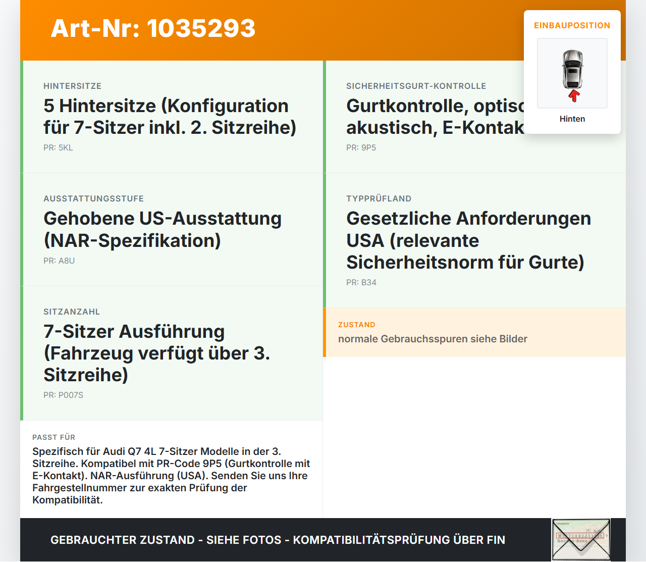 Audi Q7 4L 09-15 Gurtschloss hinten 3.Reihe Doppelgurtschloss Audi Q7 4L 09-15 22.10.2012 4L0857739G 4L0857739B... Vorschau 3
