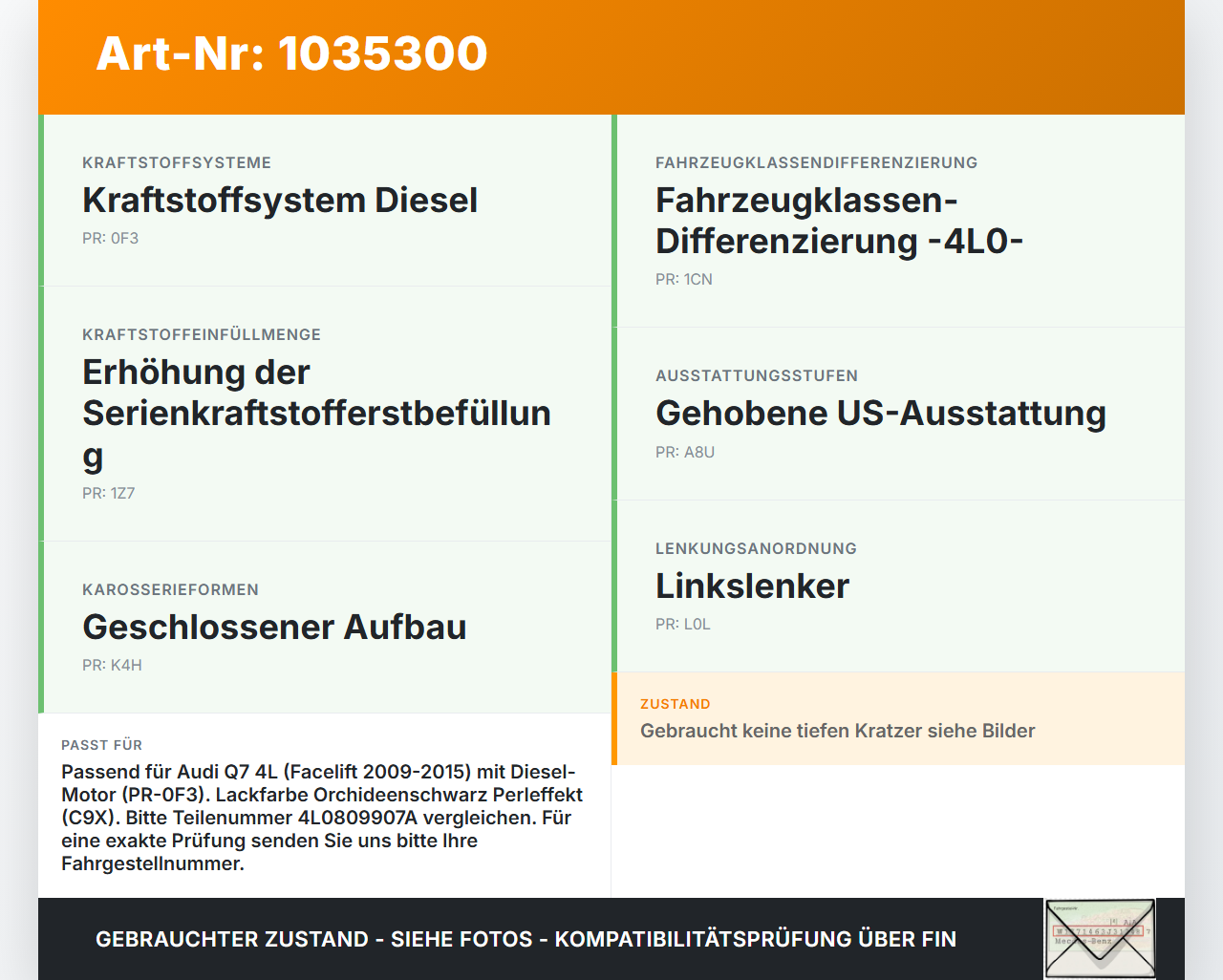 Audi Q7 4L 09-15 Tankdeckel Tankklappe LC9X Audi Q7 4L 09-15 22.10.2012 4L0809907A gebraucht Vorschau 3