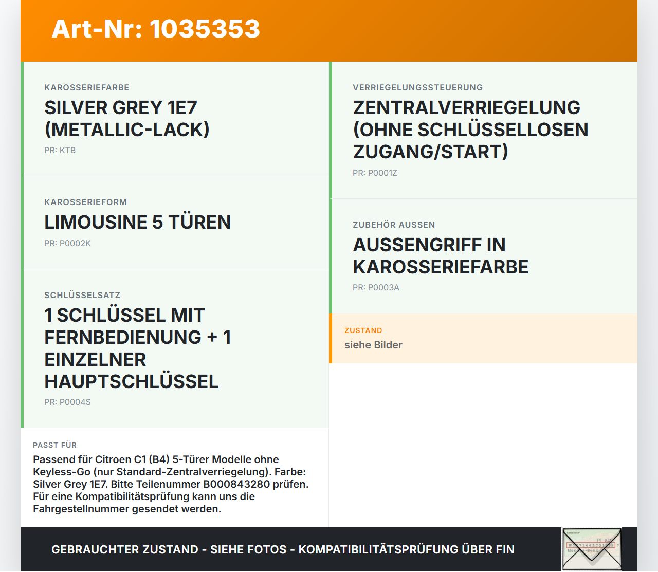 Citroen C1 II 14-18 Taster für Griff aussen Heckklappe 1E7 Citroen C1 II 14-18 01.01.2018 B000843280 gebraucht Vorschau 3