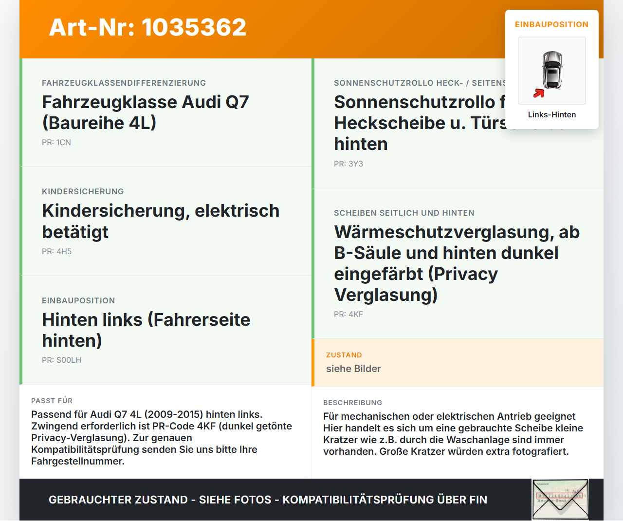 Audi Q7 4L 09-15 LHK Seitenscheibe für Tür Fenster Scheibe Links Hinten Orig. getönt Audi Q7 4L 09-15 22.10.2012... Vorschau 3
