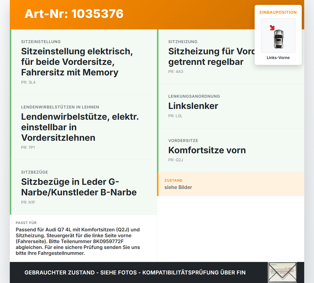 Audi Q7 4L 09-15 Steuergerät ECU Modul für Sitzbelüftung Sitzheizung Links Vorne Audi Q7 4L 09-15 22.10.2012... Vorschau 3