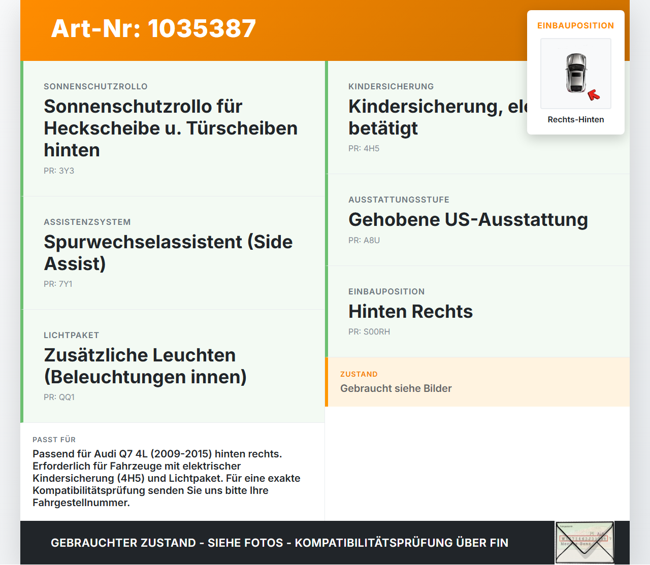 Audi Q7 4L 09-15 Steuergerät ECU Türsteuergerät Rechts Hinten Audi Q7 4L 09-15 22.10.2012 4F0959795P gebraucht Vorschau 3