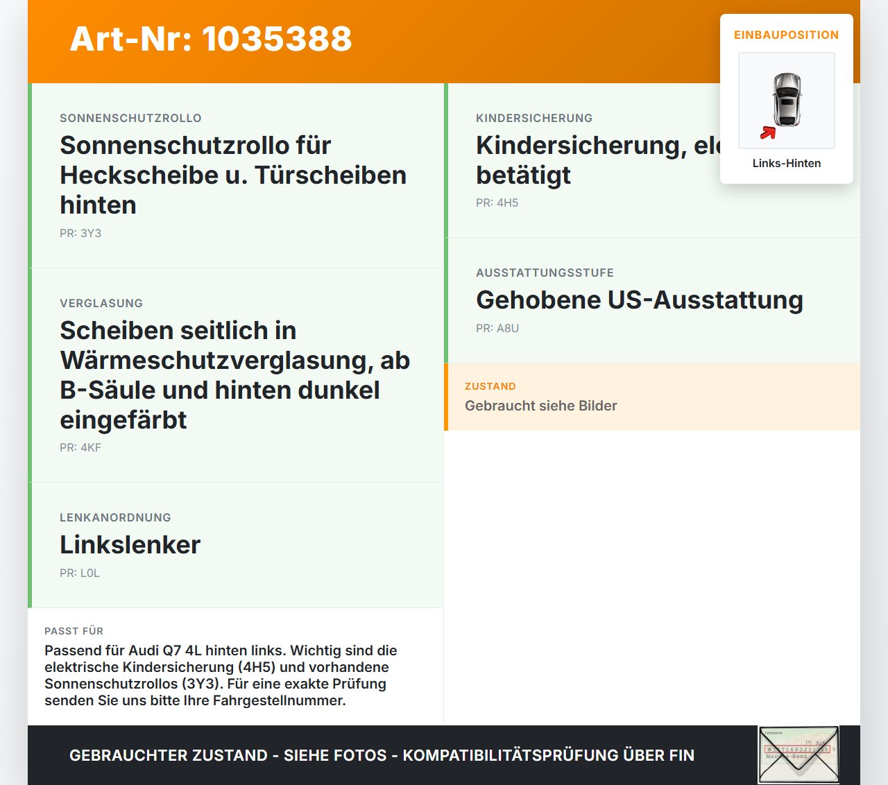 Audi Q7 4L 09-15 Fensterhebermotor Links Hinten Audi Q7 4L 09-15 22.10.2012 8T0959801B 8K0959801A 1101-965576-200... Vorschau 3