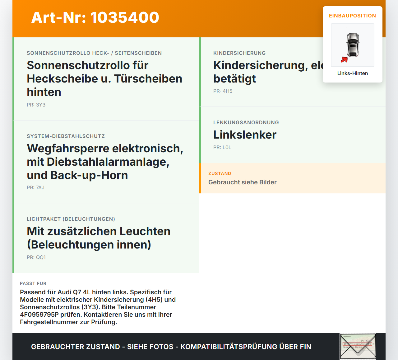 Audi Q7 4L 09-15 Steuergerät ECU Modul Türsteuergerät Links Hinten Audi Q7 4L 09-15 22.10.2012 4F0959795P gebraucht Vorschau 3