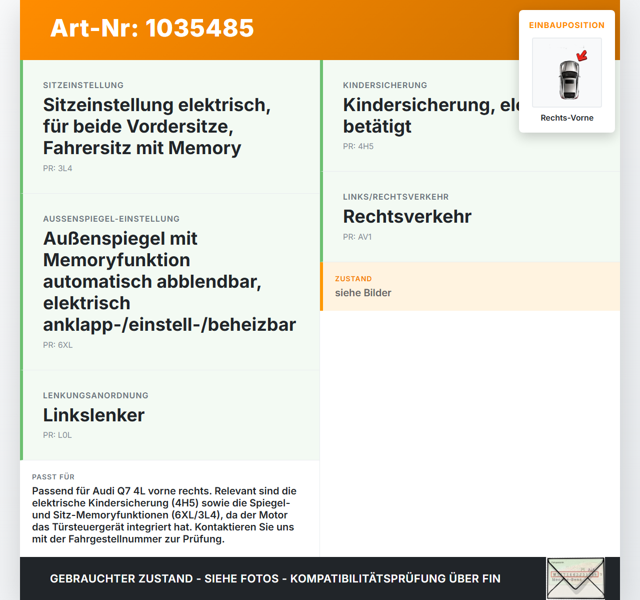 Audi Q7 4L 09-15 Fensterhebermotor Rechts Vorne Audi Q7 4L 09-15 22.10.2012 8T0959802B 8K0959802A 1101-965575-200... Vorschau 3